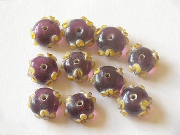 10 stuks Aubergine-geel-wit lampwork glaskraal afm. 13 x..., Ophalen of Verzenden, Nieuw, Kraal