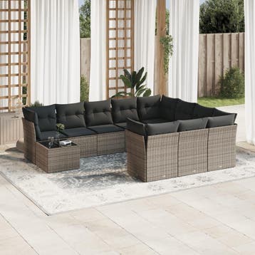 vidaXL 11-delige Loungeset met kussens poly rattan grijs, Verzenden, Nieuw, Meer dan 8 zitplaatsen, Loungeset
