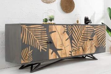 Massives Dressoir TROPICAL 160cm grijs Mangoholz bloemen, Ophalen of Verzenden, Nieuw