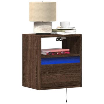 vidaXL Nachtkastje met LEDs wandgemonteerd bruin eikenkleur, Verzenden, Nieuw, Hout