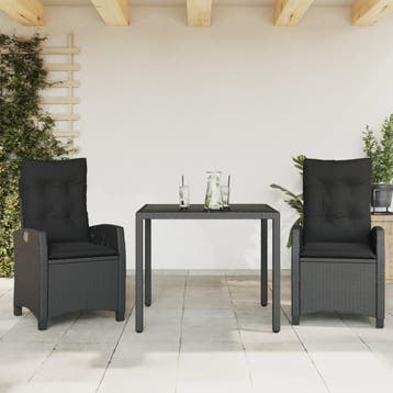 vidaXL 3-delige Tuinset met kussens poly rattan zwart, Tuin en Terras, Tuinsets en Loungesets, Verzenden, Nieuw, 2 zitplaatsen