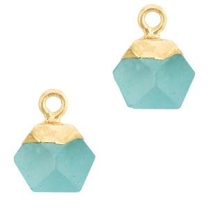 1 x Natuursteen hangers hexagon Turquoise blue-gold Jade, Ophalen of Verzenden, Nieuw, Bedel