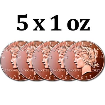Verenigde Staten. 5 x 1 oz Peace Dollar .999 Fine Copper