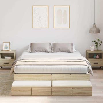 vidaXL Opbergbedframe met lade Sonoma Eiken 140 cm Bewerkt, Verzenden, Nieuw, Bruin, Hout