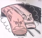 Spotprent met Benito Mussolini als trein (lijst optie), Verzenden
