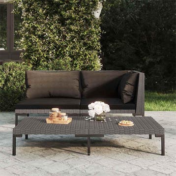 vidaXL Tuinbank met kussens halfrond poly rattan, Verzenden, Nieuw