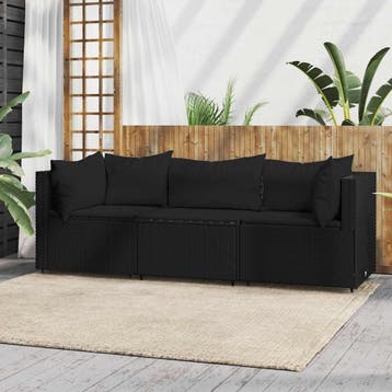 Balkonset Poly Rattan Zwart | 35% Korting | Nieuwstaat, Tuin en Terras, 3 zitplaatsen, Ophalen of Verzenden, Zo goed als nieuw