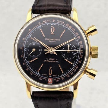 Chronographe Suisse - Cal. Landeron 187 - Plaquê Ouro -, Nieuw