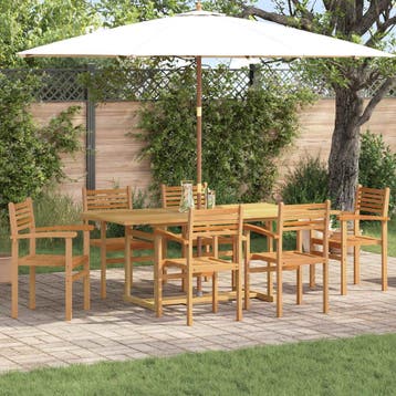 vidaXL Tuin eettafelset 7 st Bruin Massief Teakhout, Verzenden, Nieuw, 7 zitplaatsen