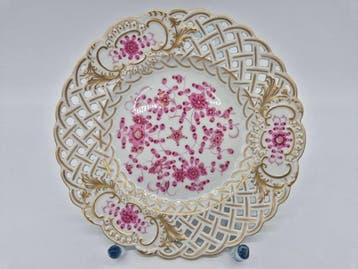 Meissen - Durchbruchteller, Indisch Purpur - Bord -, Antiek en Kunst