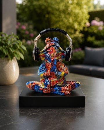 Beeld, street Art musical frog - 29 cm - polyresin