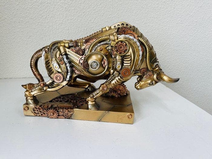 Exclusief S.Buru - sculptuur, signed-CHARGING BULL-2kg -, Antiek en Kunst, Curiosa en Brocante