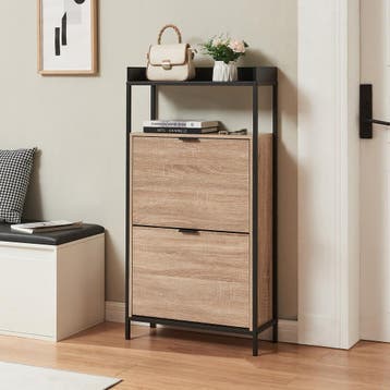 Schoenkast Belana 116x60x24 cm zwart en eikenkleurig [en.cas, Verzenden, Nieuw