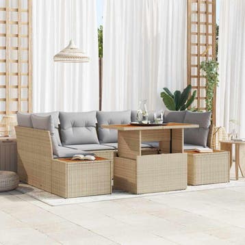 vidaXL Tuin Sofa Set 7 st Beige Poly riet, Verzenden, Nieuw, Rotan, 7 zitplaatsen