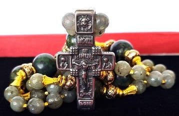 Toermalijn & Labradoriet – Rozenkrans - Orthodox kruis – «