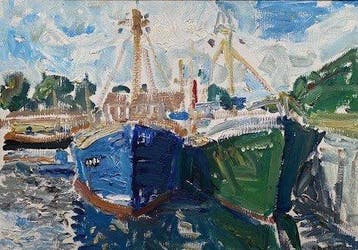 Albert De Deken ( 1915-2003) - Twee vissersboten (in haven