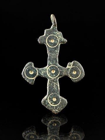 Byzantijns Brons Byzantijnse bronzen kruis hanger – Vijf