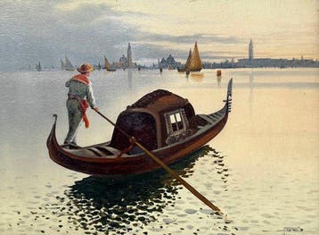 Italiaanse school (XX) - Gondola nella laguna di Venezia