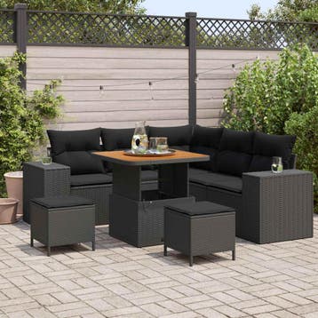 vidaXL Tuin Sofa Set 8 st Zwart poly rattan, Verzenden, Nieuw, 8 zitplaatsen