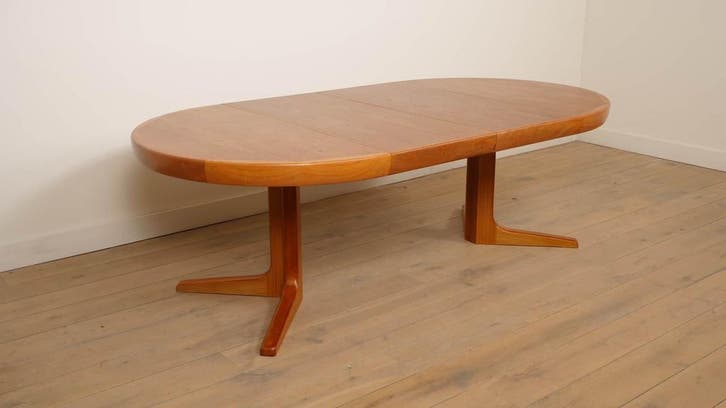 Vintage ronde eettafel | uitschuifbaar | teak | 120 cm - 220, Huis en Inrichting, Tafels | Eettafels, Ophalen of Verzenden