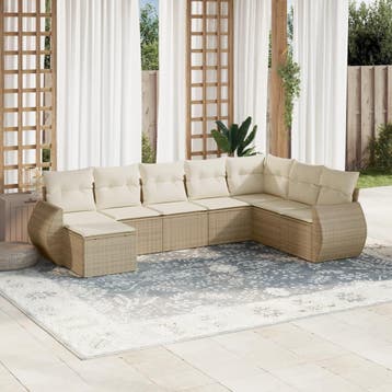 vidaXL 8-delige Loungeset met kussens poly rattan beige, Verzenden, Nieuw, Loungeset