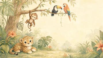 Jungle behang kinderkamer – aap en luipaard fotobehang, Verzenden, Fotobehang