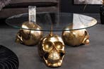 Design salontafel SKULL XXL 90cm goud rond glazen blad, Ophalen of Verzenden, Nieuw
