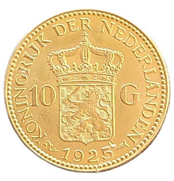 Gouden 10 gulden Wilhelmina 1925a, Postzegels en Munten, Munten | Nederland, Verzenden, Goud, Koningin Wilhelmina, Losse munt