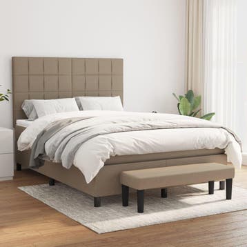 vidaXL Boxspring met matras stof taupe 140x200 cm, Verzenden, 140 cm, 200 cm, Stof