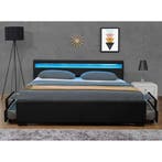 Gestoffeerd bed Lyon - 140 x 200 cm - Zwart - LED Verlichtin, Huis en Inrichting, Slaapkamer | Bedden, Verzenden, Nieuw