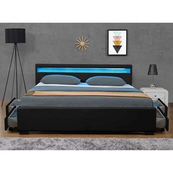 Gestoffeerd bed Lyon - 140 x 200 cm - Zwart - LED Verlichtin, Huis en Inrichting, Slaapkamer | Bedden, Verzenden, Nieuw
