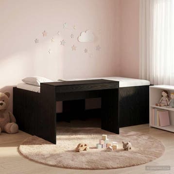 vidaXL Hoge Bed Frame met Bureau voor Kinderen Zwart Bewerkt, Verzenden, Nieuw, Zwart, Hout