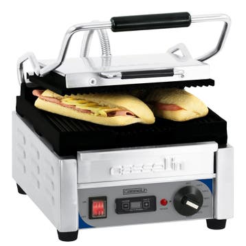 Paninigrill RVS klein model | 2kW | Geribbelde plaat |, Verzenden, Nieuw in verpakking