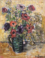 French School (XX) - Bouquet de fleurs au vase vert