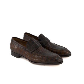 Enzo Bonafè Crocodile-UK10,5- Brown Patina Pennyloafers -, Nieuw