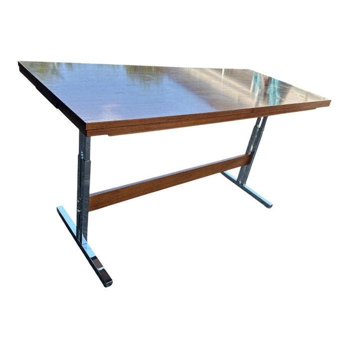 Tafel - Hout, Chroom - Vintage Duitse hoogteverstelbare en, Antiek en Kunst, Kunst | Designobjecten