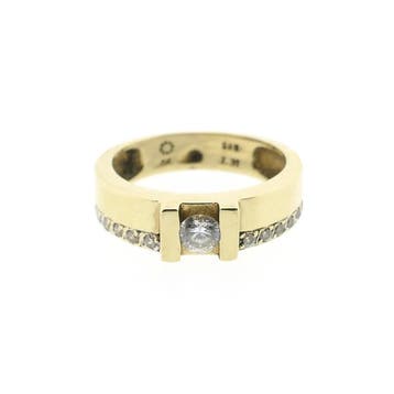 Gouden ring met zirconia, Gebruikt, Ophalen of Verzenden, 17 tot 18, Met edelsteen