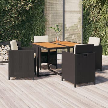 vidaXL 5-delige Tuinset met kussens poly rattan zwart, Verzenden, Nieuw, Tuinset