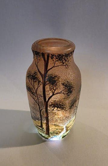 Verrerie Lamartine - Vaas - Glas zuurgeëtst en geglazuurd -