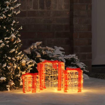 vidaXL Decoratie voor Geschenkdoos 3 st Warmwit 20 x 20 x 21, Verzenden, Nieuw