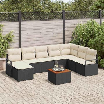 vidaXL Tuinbankenset 9 st Zwart poly rattan, Tuin en Terras, Tuinsets en Loungesets, Verzenden, Nieuw, Rotan, Meer dan 8 zitplaatsen