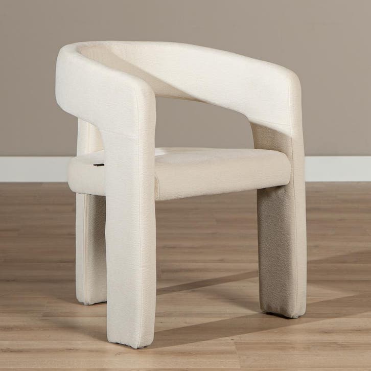 50% Korting: Scandinavische eetkamerstoel Bibi chenille off, Huis en Inrichting, Stoelen, Wit, Zo goed als nieuw, Ophalen