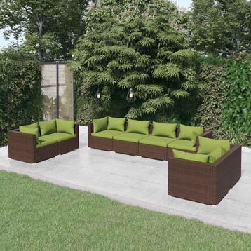 vidaXL 8-delige Loungeset met kussens poly rattan bruin, Tuin en Terras, Tuinsets en Loungesets, Verzenden, Nieuw, Loungeset