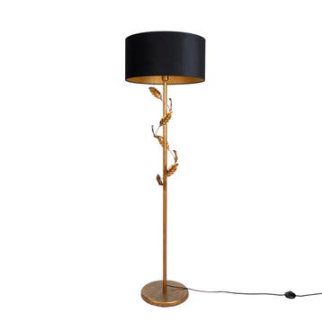 Vloerlamp goud met kap zwart en gouden binnenkant 50cm -, Verzenden, Nieuw, Classic-antique