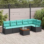 vidaXL Tuinbankenset met kussen 7 pcs Zwart poly rattan, Verzenden, Nieuw, Rotan, 7 zitplaatsen