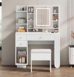 Kaptafel 100 cm – Met Spiegel, Kruk en LED Verlichting, Verzenden, Nieuw