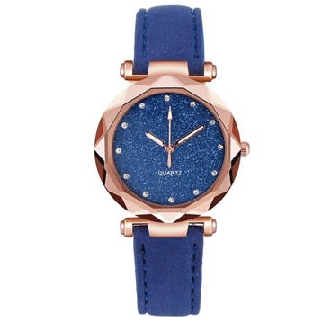 Fako - Horloge - Stars - PU Suède - Ø 34mm - Donkerblauw, Verzenden, Nieuw