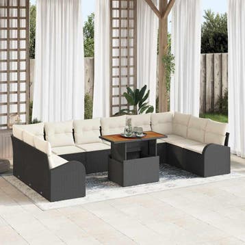 vidaXL Tuin Sofa Set 11 st Zwart Poly riet, Verzenden, Nieuw, Rotan, Meer dan 8 zitplaatsen