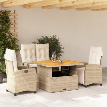 vidaXL 4-delige Tuinset met kussens poly rattan beige, Verzenden, Nieuw, 4 zitplaatsen, Tuinset