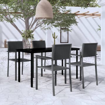 vidaXL 5-delige Tuinset zwart, 4 zitplaatsen, Verzenden, Textileen, Nieuw